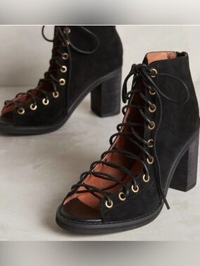 Jefferey Campbell Black Lace-Up Peep-Toe Block Heel Booties - Women